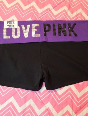 VTG VS PINK YOGA Cotton Bling Logo Foldover Yoga Shortie Shorts Size M